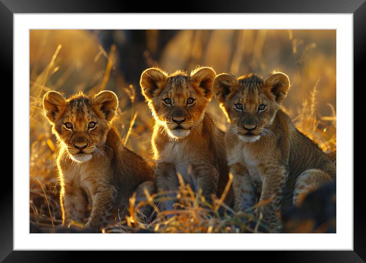 Lion Cubs Framed Mounted Print by Picture Wizard