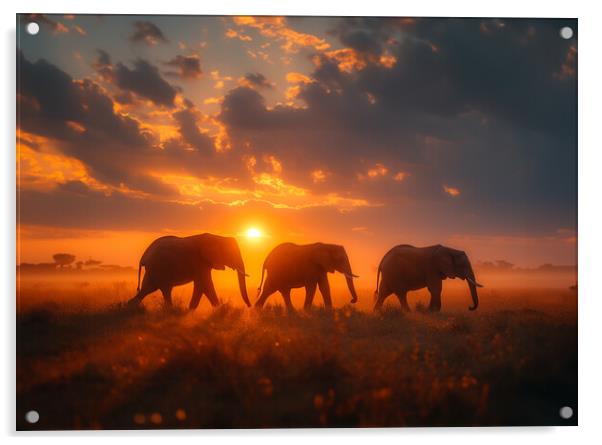 Sunset Safari Elephants Acrylic by Picture Wizard