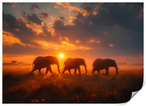 Sunset Safari Elephants Print by Picture Wizard