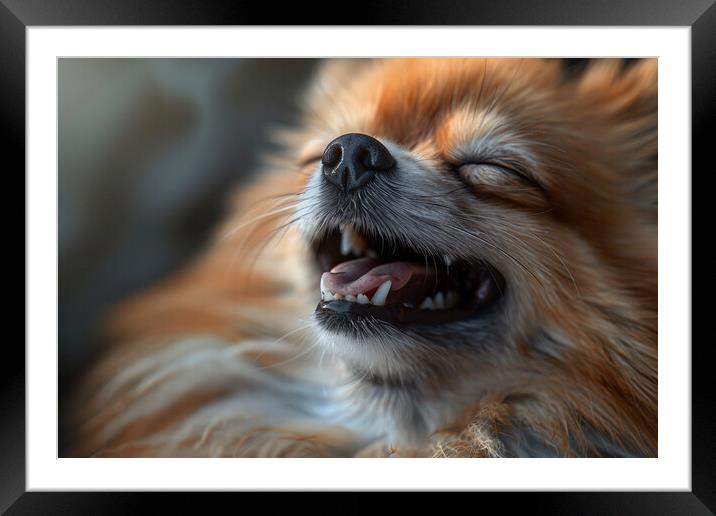 Laughing Pomeranian Framed Mounted Print by Picture Wizard