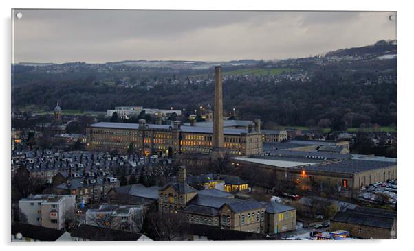 saltaire from top of saint pauls church shipley Acrylic by simon sugden