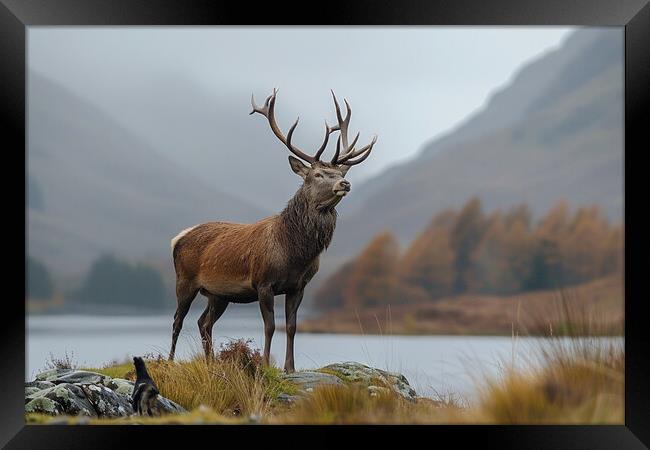 Mighty Red Stag Framed Print by Picture Wizard