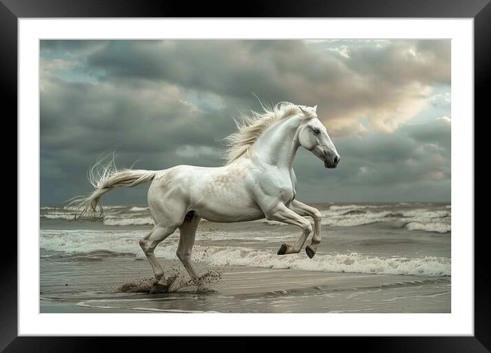 White Stallion Framed Mounted Print by Picture Wizard