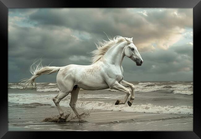 White Stallion Framed Print by Picture Wizard