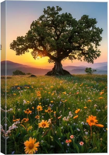 Oak Tree SUnrise Canvas Print by Picture Wizard