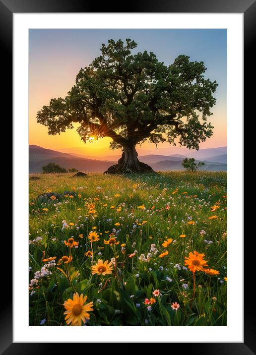 Oak Tree SUnrise Framed Mounted Print by Picture Wizard