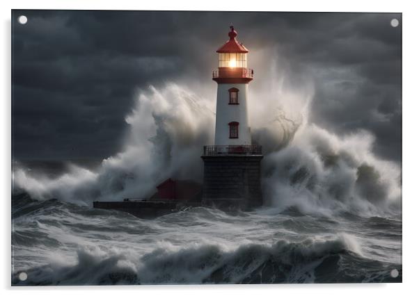 Stormy Seas at the Lighthouse Acrylic by Picture Wizard