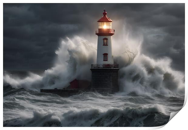 Stormy Seas at the Lighthouse Print by Picture Wizard