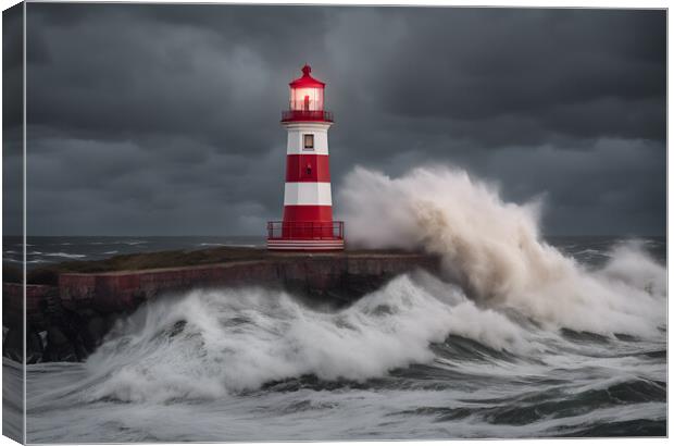 Stormy Seas at the Lighthouse Canvas Print by Picture Wizard