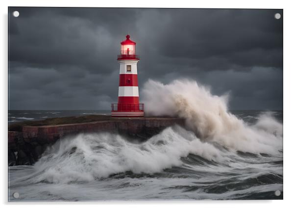 Stormy Seas at the Lighthouse Acrylic by Picture Wizard