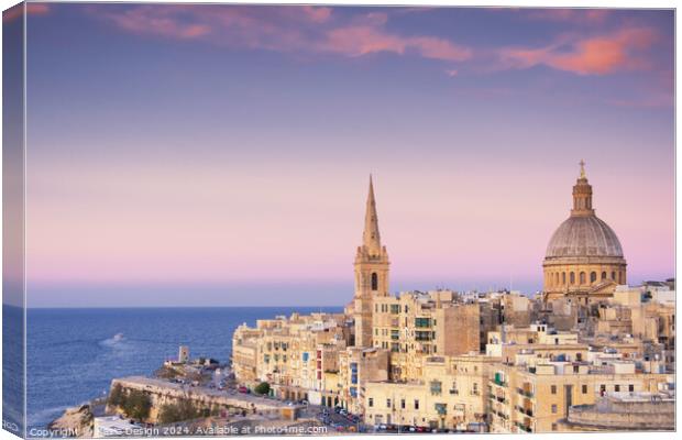 Twilight Glow over Valletta Canvas Print by Kasia Design