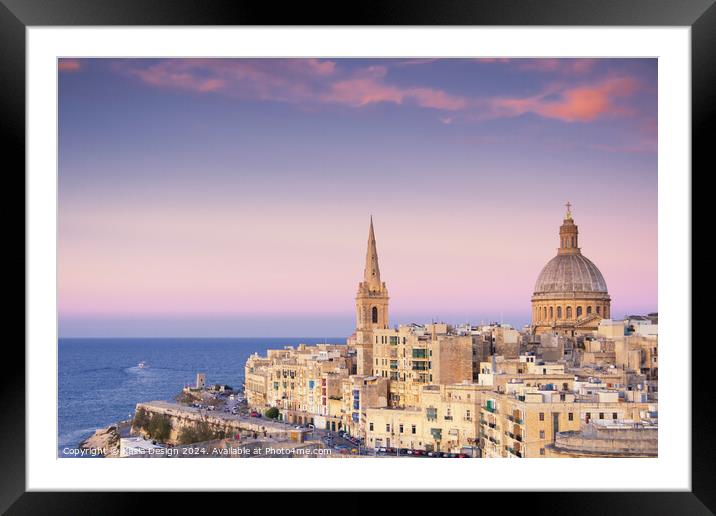 Twilight Glow over Valletta Framed Mounted Print by Kasia Design