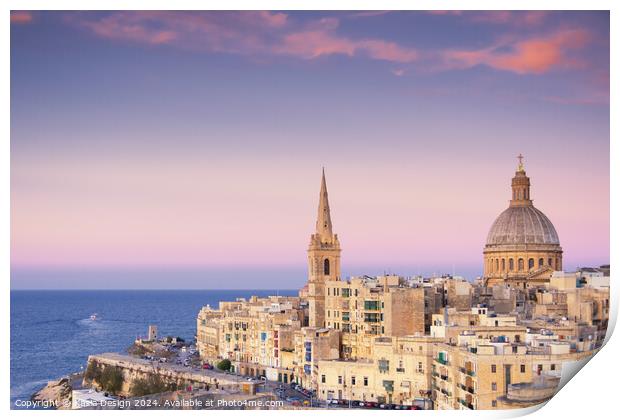 Twilight Glow over Valletta Print by Kasia Design