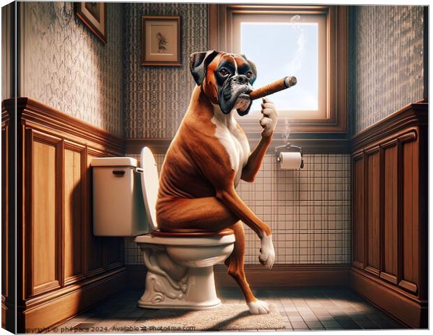 How a Classy Boxer Takes a Break: Cigar Time in the Bathroom 3 Canvas Print by phil pace
