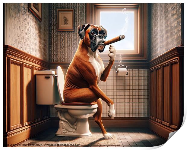 How a Classy Boxer Takes a Break: Cigar Time in the Bathroom 3 Print by phil pace
