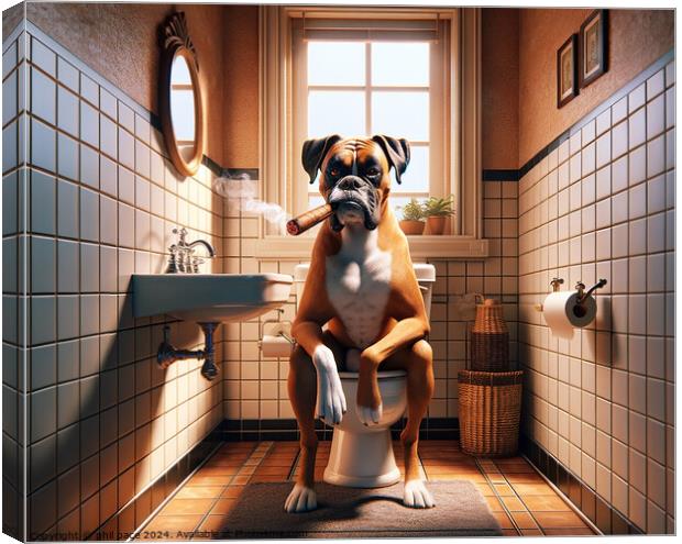 How a Classy Boxer Takes a Break: Cigar Time in the Bathroom 2 Canvas Print by phil pace