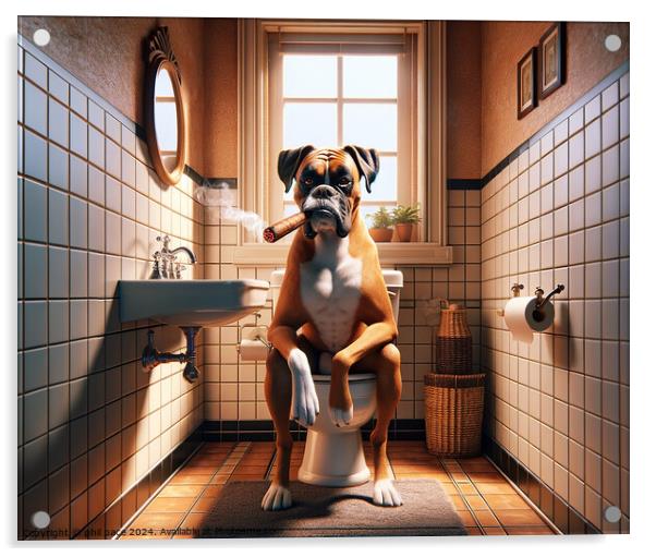 How a Classy Boxer Takes a Break: Cigar Time in the Bathroom 2 Acrylic by phil pace
