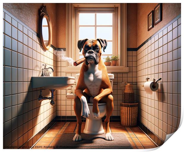 How a Classy Boxer Takes a Break: Cigar Time in the Bathroom 2 Print by phil pace