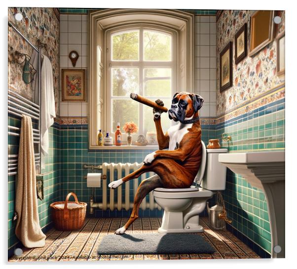 How a Classy Boxer Takes a Break: Cigar Time in the Bathroom 1 Acrylic by phil pace