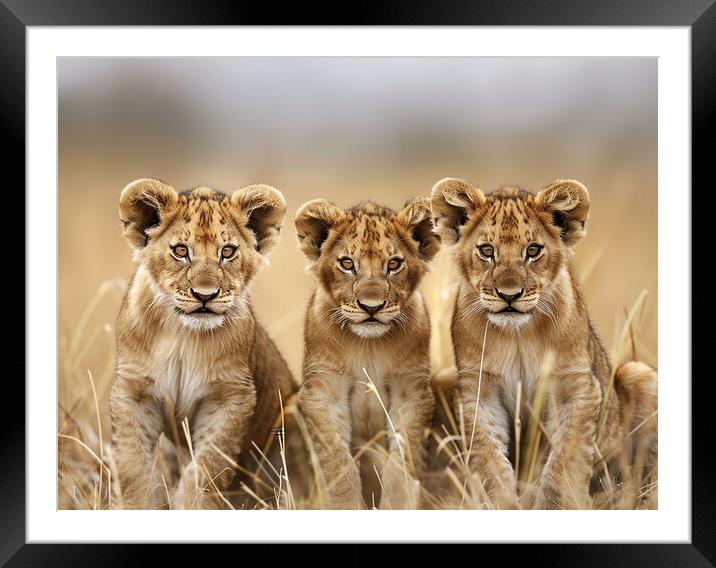Lion Cubs Framed Mounted Print by Steve Smith