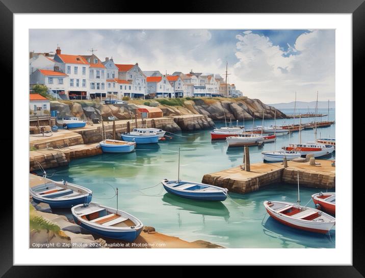 Tranquil fishing harbour  Framed Mounted Print by Zap Photos