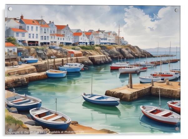 Tranquil fishing harbour  Acrylic by Zap Photos
