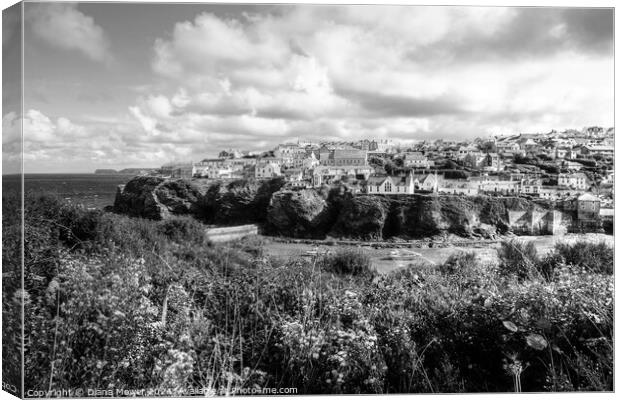 Port Isaac to Port Gaverne Monochrome Canvas Print by Diana Mower