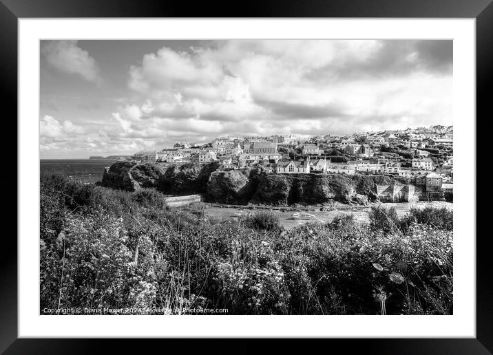Port Isaac to Port Gaverne Monochrome Framed Mounted Print by Diana Mower