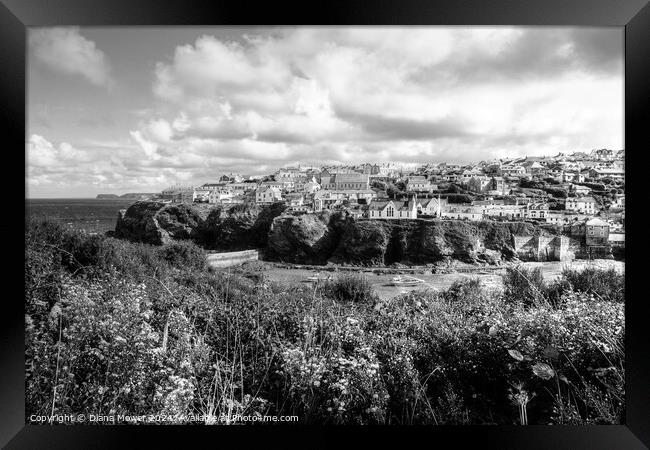 Port Isaac to Port Gaverne Monochrome Framed Print by Diana Mower
