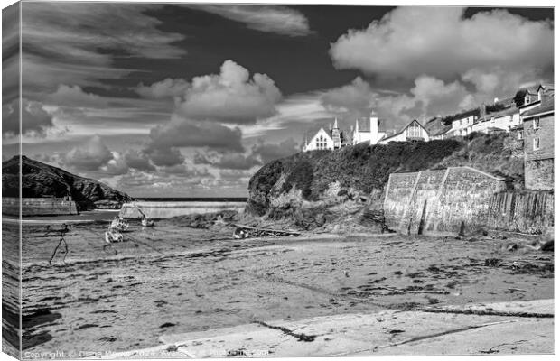 Port Isaac Harbour Monochrome Canvas Print by Diana Mower