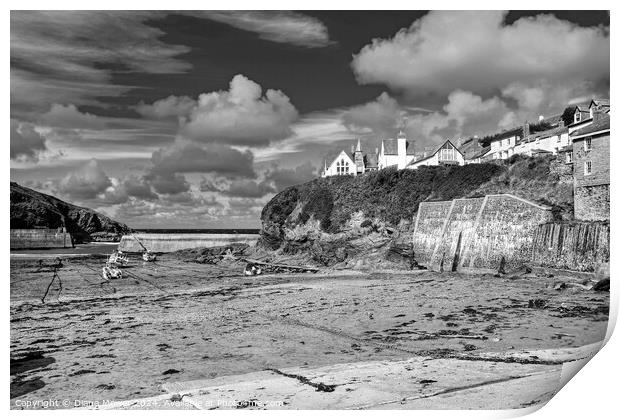 Port Isaac Harbour Monochrome Print by Diana Mower