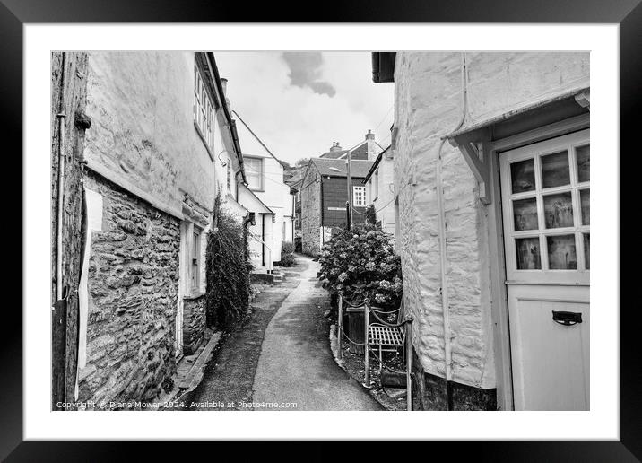 Port Isaac Street Monochrome Framed Mounted Print by Diana Mower