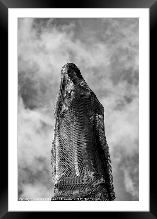 Statue with netting Framed Mounted Print by Mark Phillips