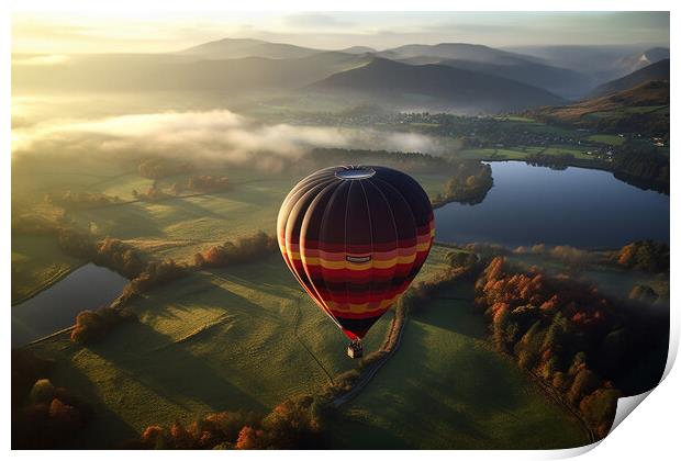 Hot Air Balloon Over the Lake District Print by Picture Wizard