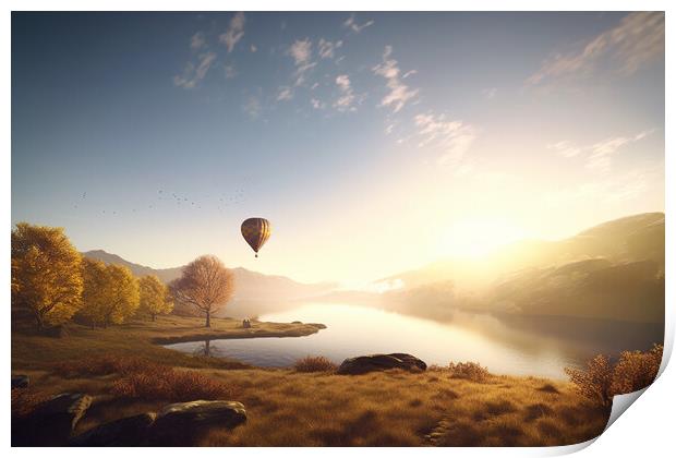 Hot Air Balloon over the Lake District Print by Picture Wizard