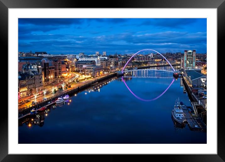 River Tyne at Dusk, Newcastle-Gateshead Framed Mounted Print by Rob Cole