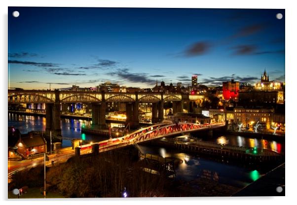 Tyne Bridges at Dusk Acrylic by Rob Cole