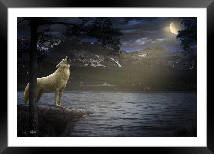 White Wolf Howling Framed Mounted Print by Dejan Travica