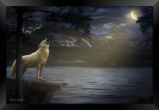 White Wolf Howling Framed Print by Dejan Travica