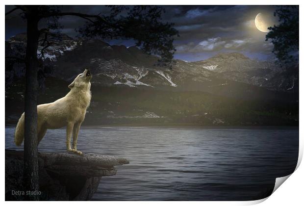 White Wolf Howling Print by Dejan Travica