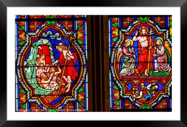Jesus Resurrection Stained Glass Saint Bonaventure Lyon France Framed Mounted Print by William Perry