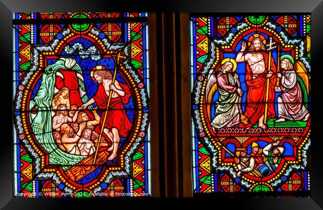 Jesus Resurrection Stained Glass Saint Bonaventure Lyon France Framed Print by William Perry