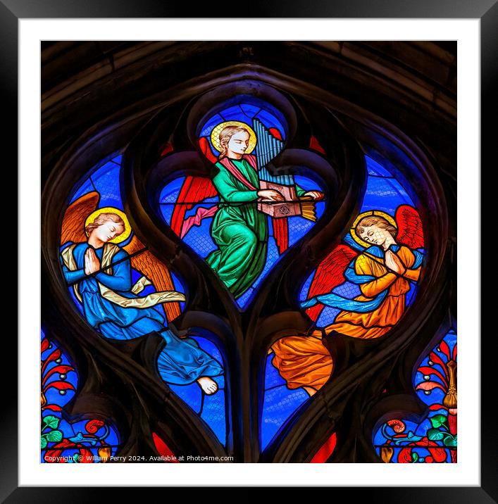 Angels Stained Glass Saint Bonaventure Lyon France Framed Mounted Print by William Perry