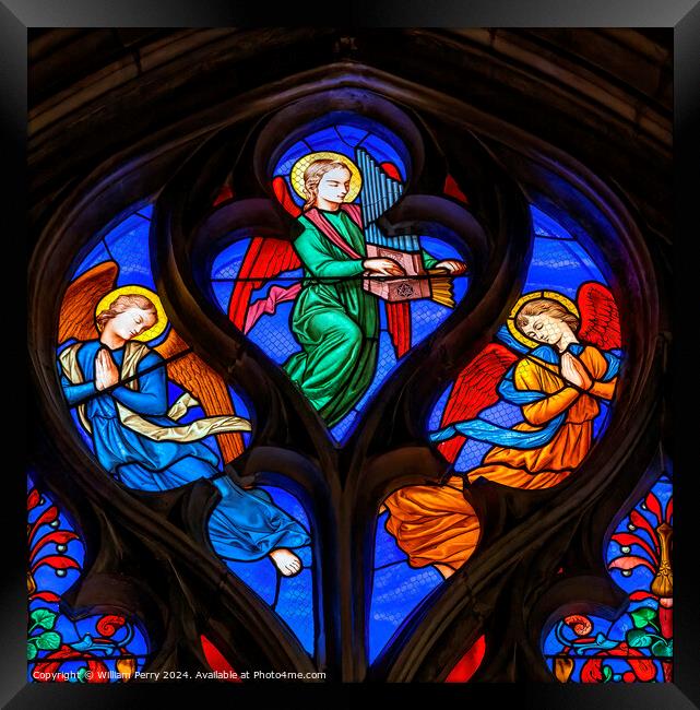 Angels Stained Glass Saint Bonaventure Lyon France Framed Print by William Perry