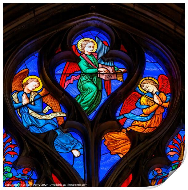Angels Stained Glass Saint Bonaventure Lyon France Print by William Perry