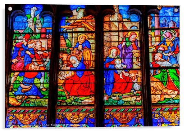 Nativity Stained Glass Saint Bonaventure Lyon France Acrylic by William Perry