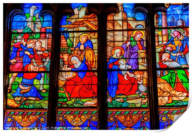 Nativity Stained Glass Saint Bonaventure Lyon France Print by William Perry