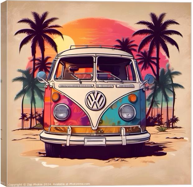 1960’s  Flower Power  VW Camper Van Canvas Print by Zap Photos