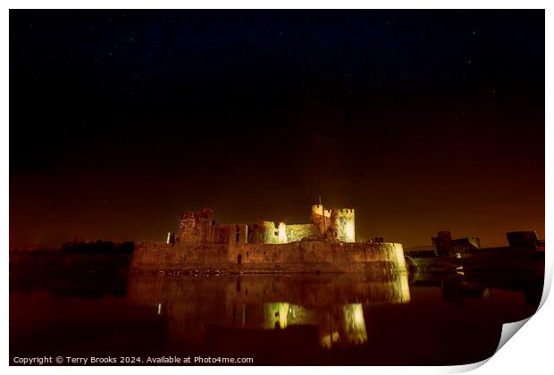 Caerphilly Castle on a Starry Night Print by Terry Brooks