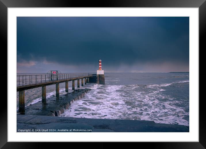 Amble Lighthouse under a Stormy December Sky Framed Mounted Print by Dick Lloyd